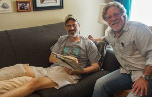Great Smoky Mountains National Park Librarian and Archivist Mike Aday and author David Brill reminisced about their misfortune and rescue on the Old Settlers Trail while Aday recovered at home in Townsend, Tennessee, during the spring of 2018. Photo courtesy of David Brill.
