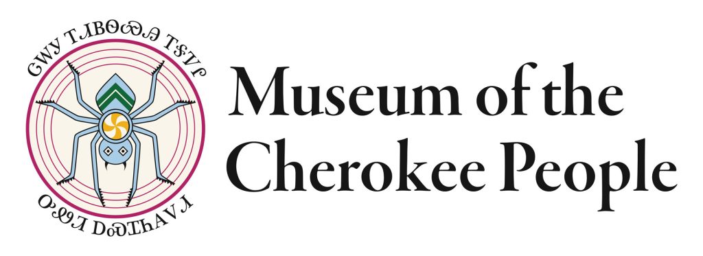 The new logo for the Museum of the Cherokee People brings a contemporary edge and palette to the museum’s water spider icon originally taken from a Mississippian-period shell gorget carving. The new logo was created by Designer Tyra Maney (Eastern Band of Cherokee Indians, Diné). Image courtesy Museum of the Cherokee People.